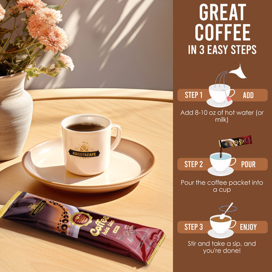 AbustaCafe 3-in-1 Instant Coffee – Clean Coffee, Real Taste | 16 Long Sachets in Standing Box