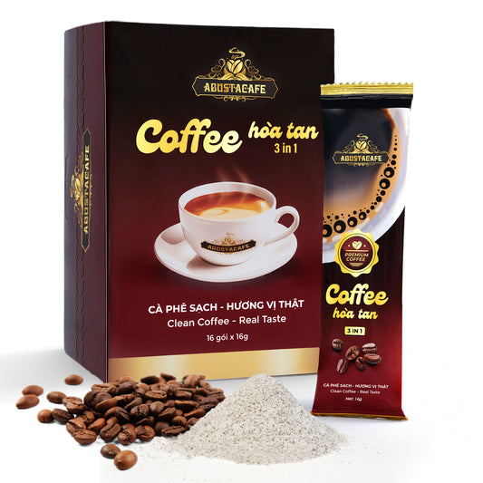 AbustaCafe 3-in-1 Instant Coffee – Clean Coffee, Real Taste | 16 Long Sachets in Standing Box
