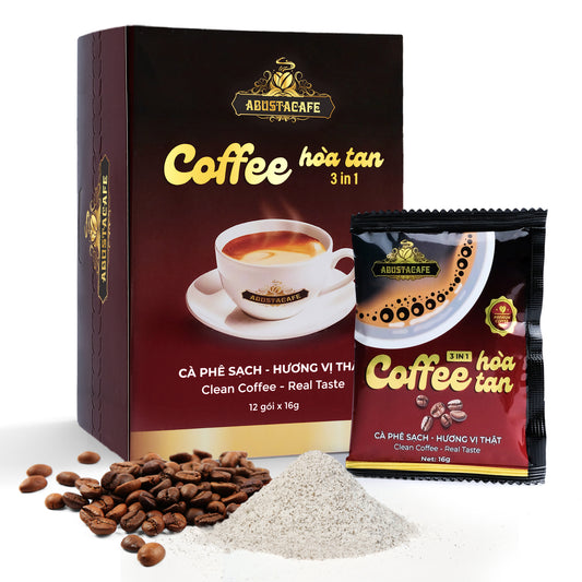 AbustaCafe 3-in-1 Instant Coffee – Clean Coffee, Real Taste | 12 Square Sachets in Box